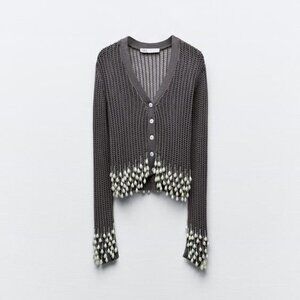 Zara Pearl Fringe Knit Cardigan